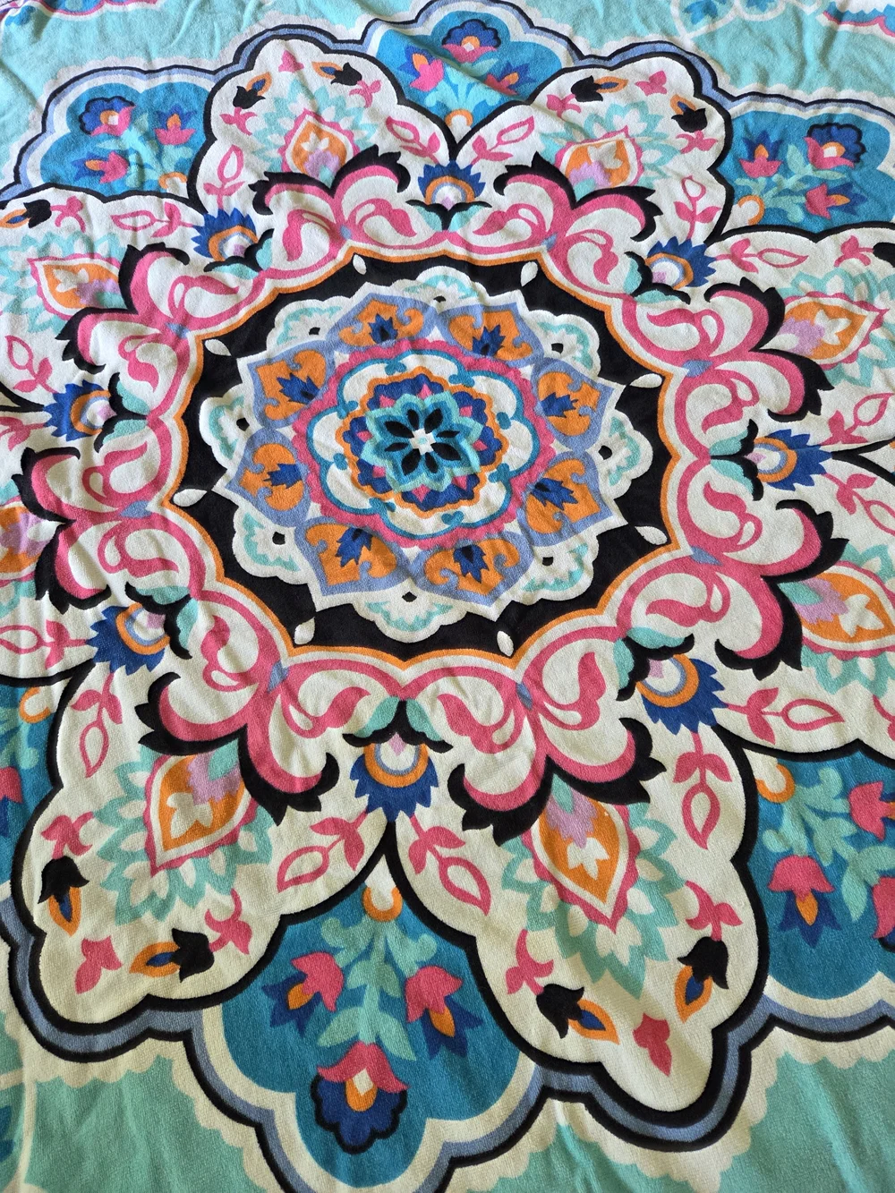 Turquoise Mandala Round Beach Towel with Fringe - Home Bath